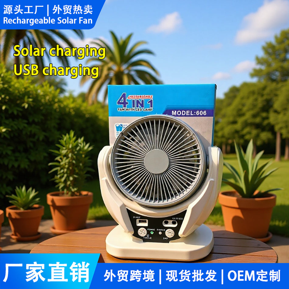 G-606 Premium 6-Inch Solar Rechargeable Camping Desk Fan Set