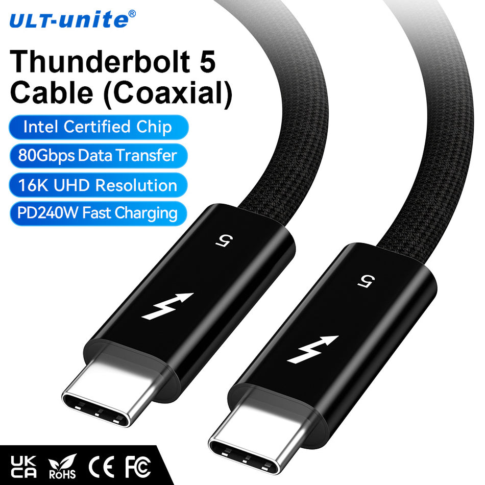 Thunderbolt 5 240W Coaxial Cable (120Gbps Data, 16K@30Hz, Braided Type-C)