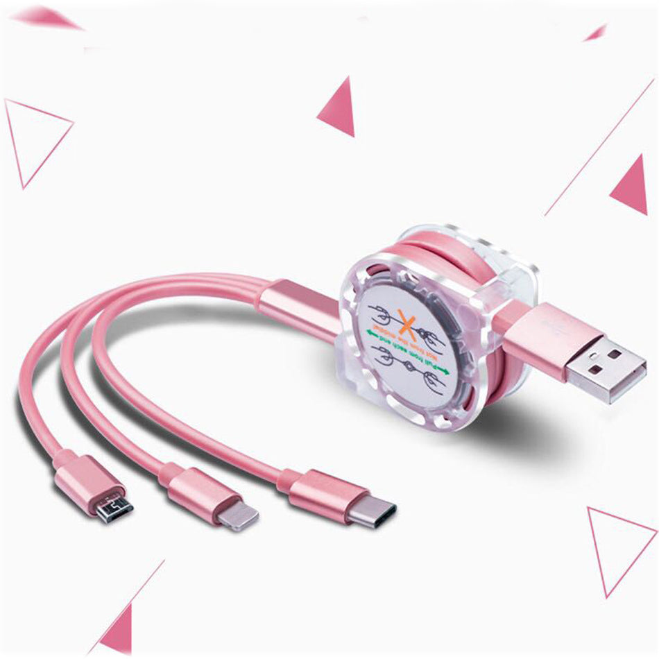 3-in-1 Retractable Charging Cable (10W 1m TPE Multi-USB Cord for Type-C, Micro USB & iOS)