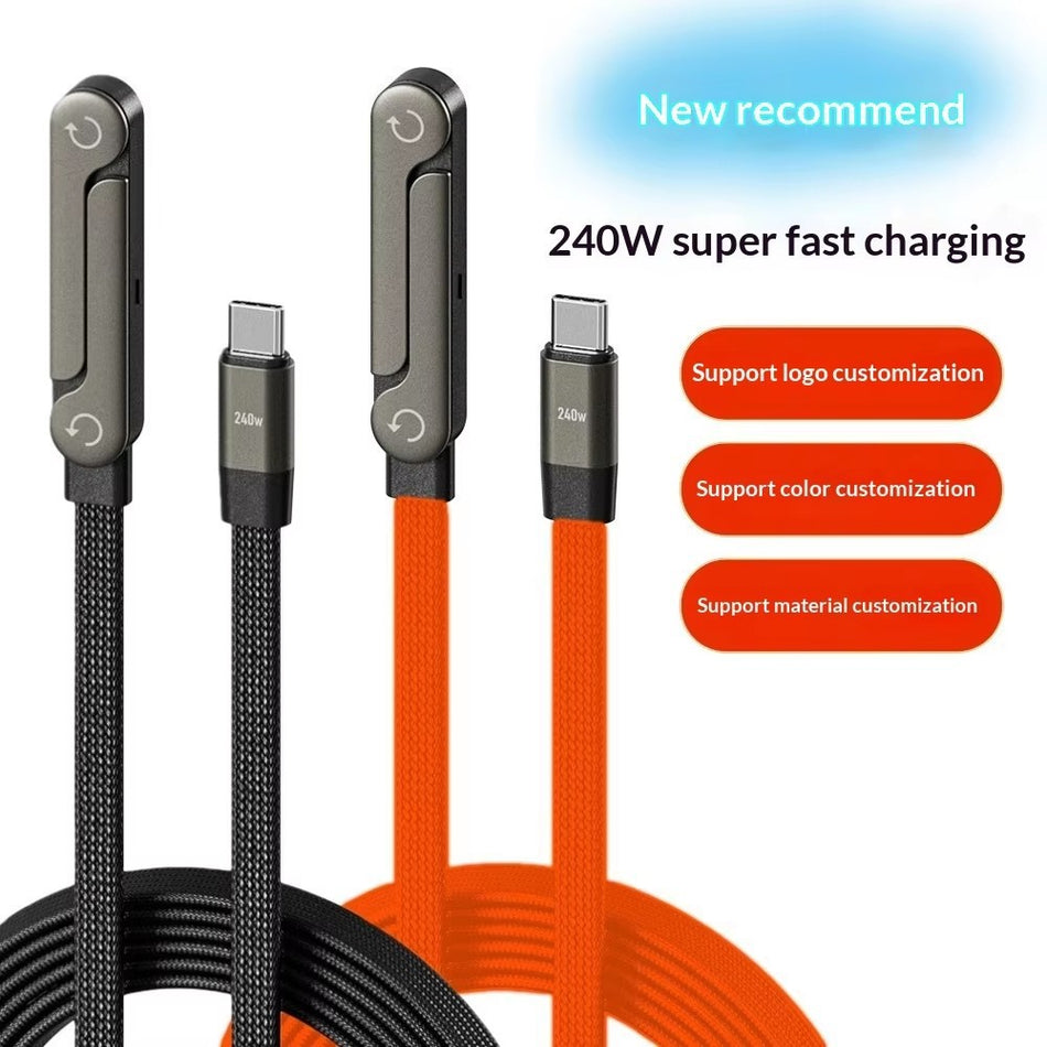 240W PD Fast Charging Cable with Zinc Alloy Phone Stand (1.5m Braided Type-C Data Cable)
