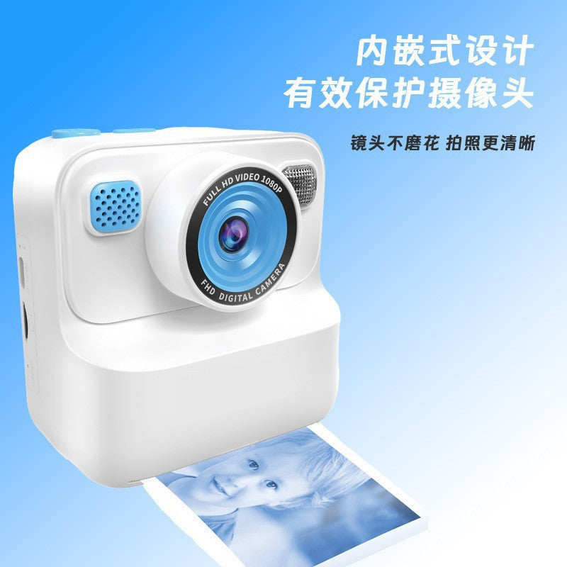 720P Dual-Camera Kids Instant Print Camera with Tripod (2.4-Inch Screen 4-Hour Battery Life Thermal Camera with 4 Paper Rolls in White & Pink)