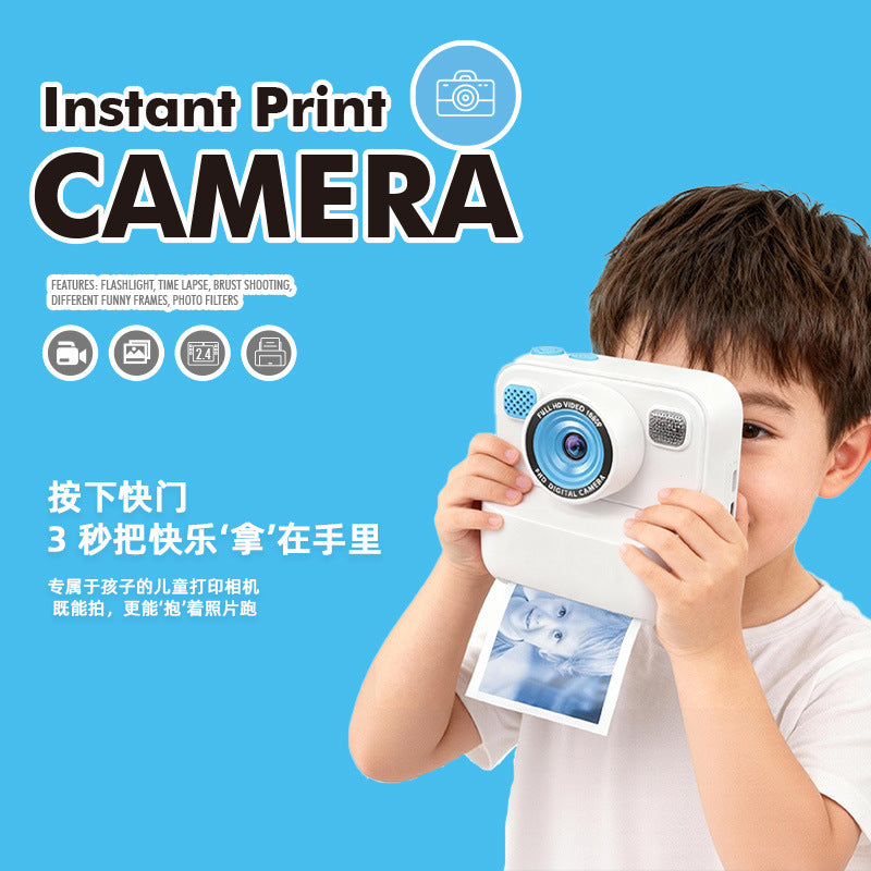 720P Dual-Camera Kids Instant Print Camera (2.8-Inch IPS Screen Type-C Fast Charging Thermal Camera for Boys & Girls in White & Pink)