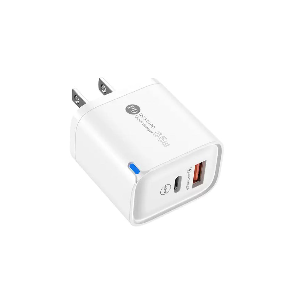 65W Dual Port Fast Charger with USB-A and Type-C Ports