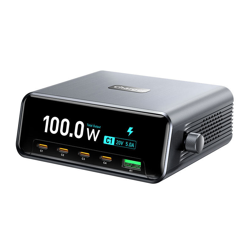 100W GaN 5-Port Desktop Fast Charging Station with Digital Display