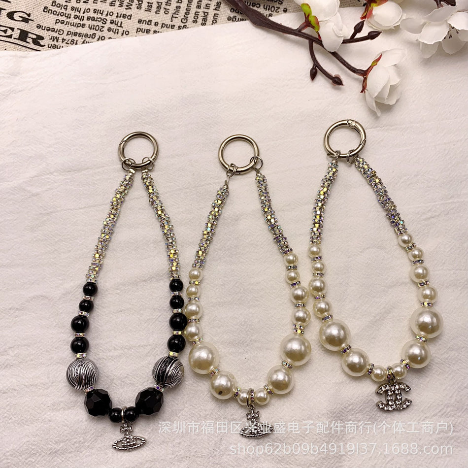 Luxury High-Grade Rhinestone & Artificial Pearl Phone Case Wrist Lanyard