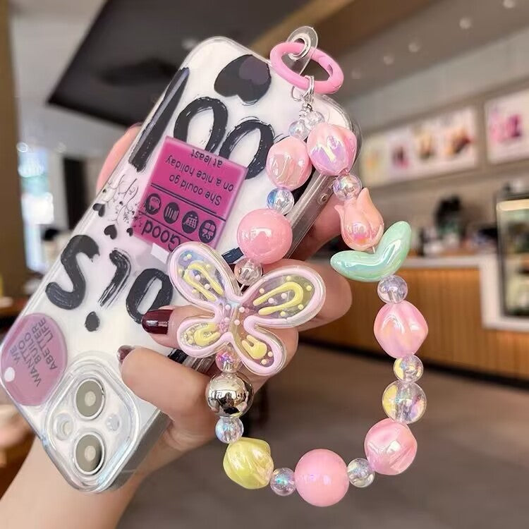 Butterfly Acrylic Beaded Mobile Phone Chain & Keychain Bag Pendant