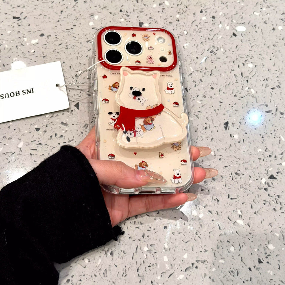 Cute Little Dog Magnetic Stand Phone Case for iPhone 17 Pro Max