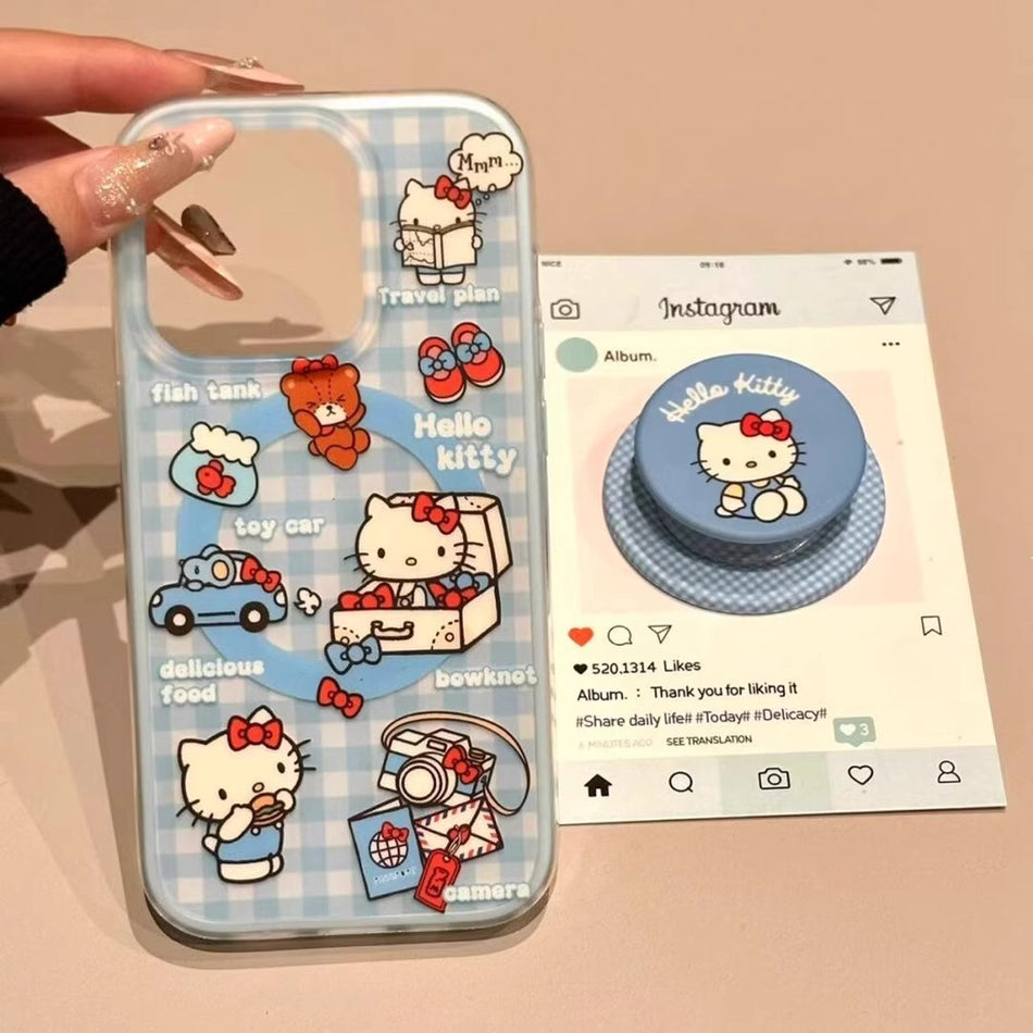 Blue Plaid Hello Kitty Protective Hard Case for iPhone 17 Pro Max