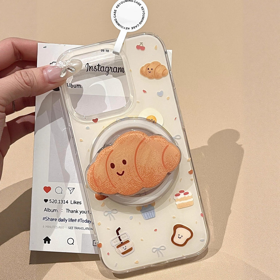 Croissant Magnetic Holder Phone Case for iPhone 16 Pro Max