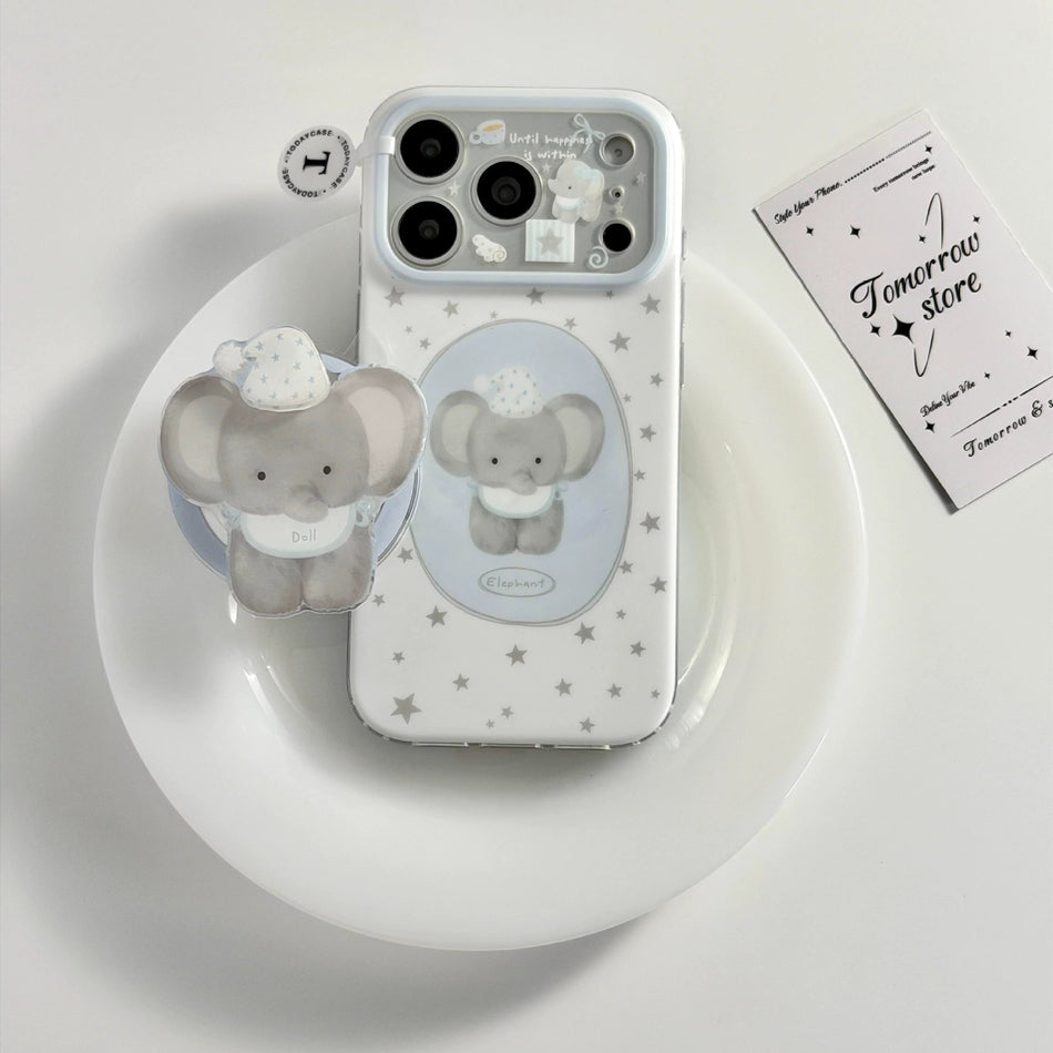 Cute Elephant Star Hat Full Coverage Stand Case for iPhone 17 Pro Max