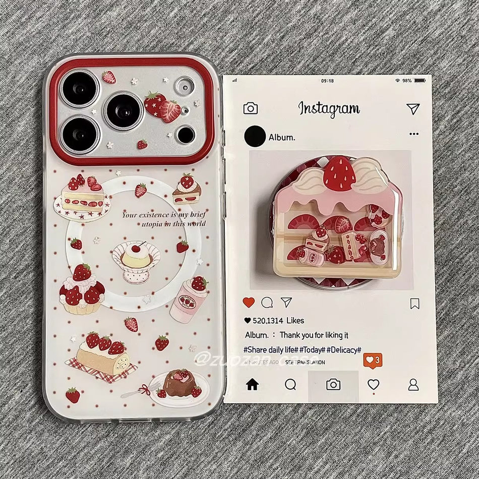 Strawberry Cake Magnetic Stand Case for iPhone 17 Pro Max