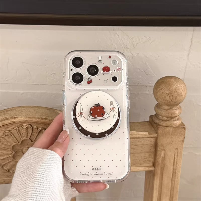 Korean Style Polka Dot Knife Fork Magnetic Stand Case for iPhone 17 Pro Max
