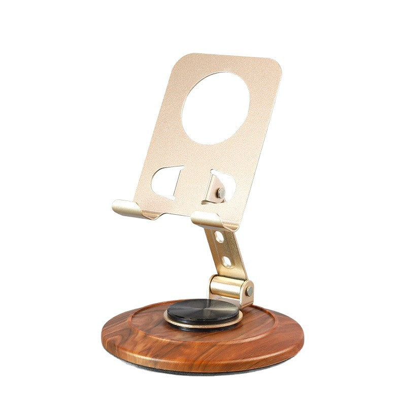 Metal Panel Wood Grain Base Rotating Foldable Phone Tablet Stand