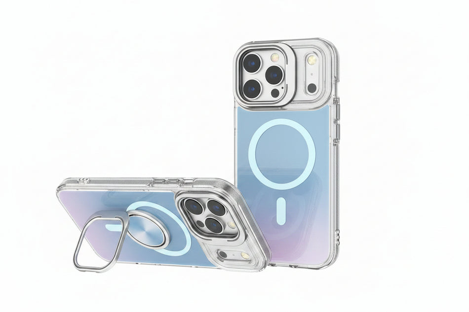 Laser Gradient Magnetic Phone Case with Lens Bracket for iPhone 17