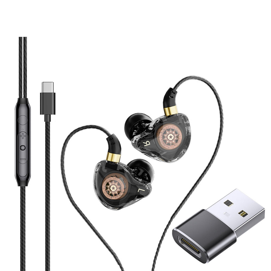 Type-C Wired Ear-Mounted Headset with Sound Positioning and Mic