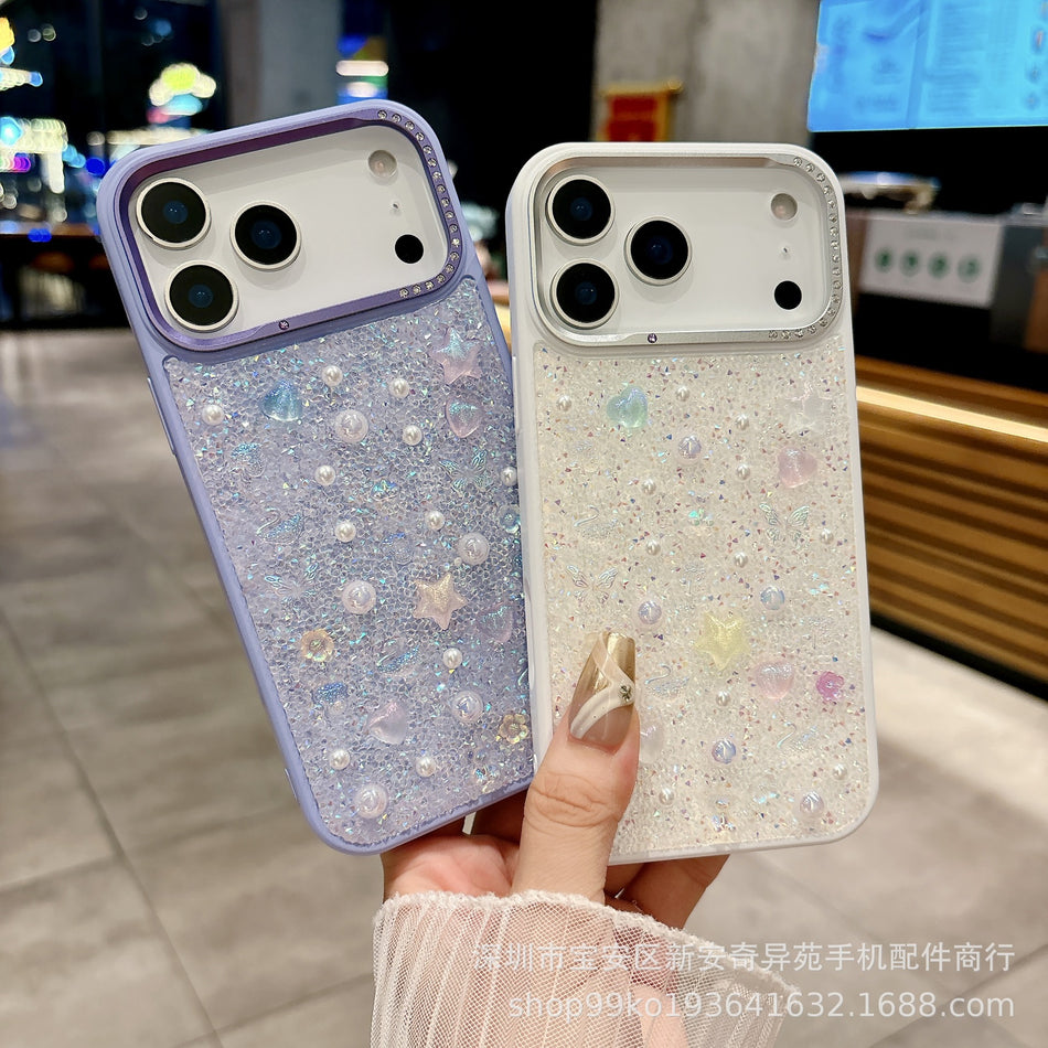 iPhone 18 Pro Max Rhinestone Butterfly Pearl Protective Case