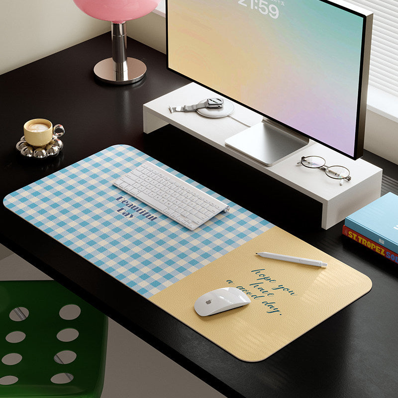 Girls' Sugar Bean Plaid Leather Desk Mat Oversized Mouse Pad