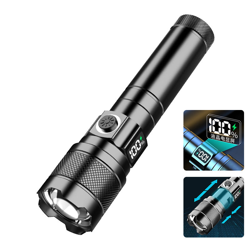 LCD Digital Display Aluminum Alloy Long-Range Rechargeable Flashlight