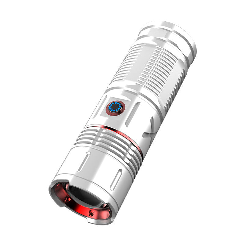 Silver Type-C Rechargeable Zoom Flashlight with Digital Display