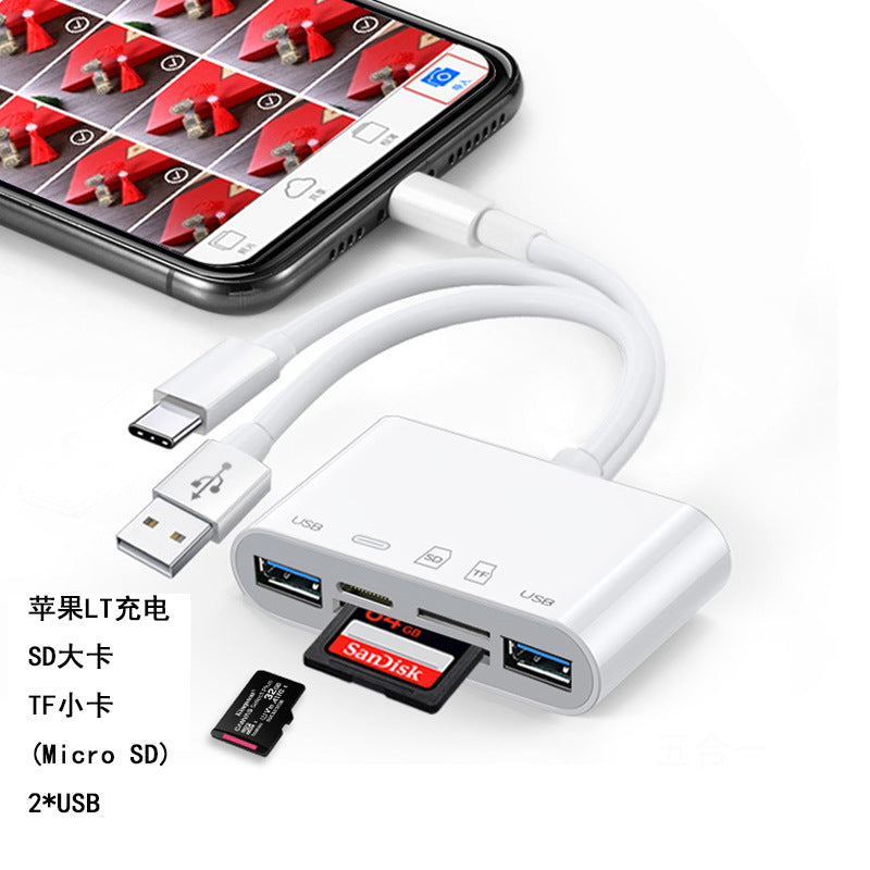 Five-in-One SD TF Card Reader with USB Type-C OTG Adapter