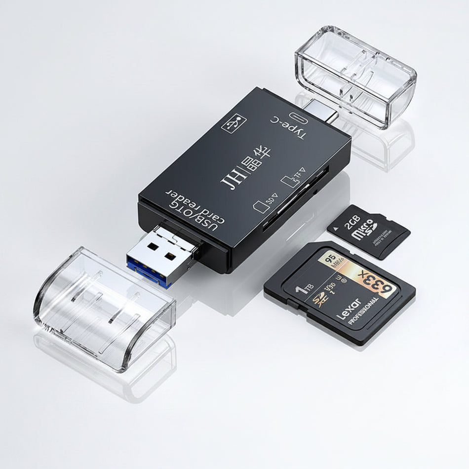 Six-in-One USB 2.0 Type-C OTG SD TF Card Reader Adapter