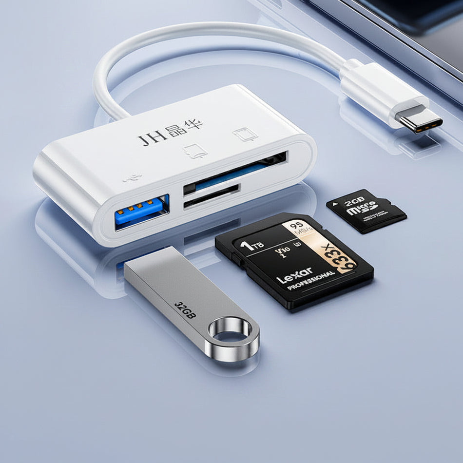Three-in-One SD Card Reader OTG Adapter for Apple Devices