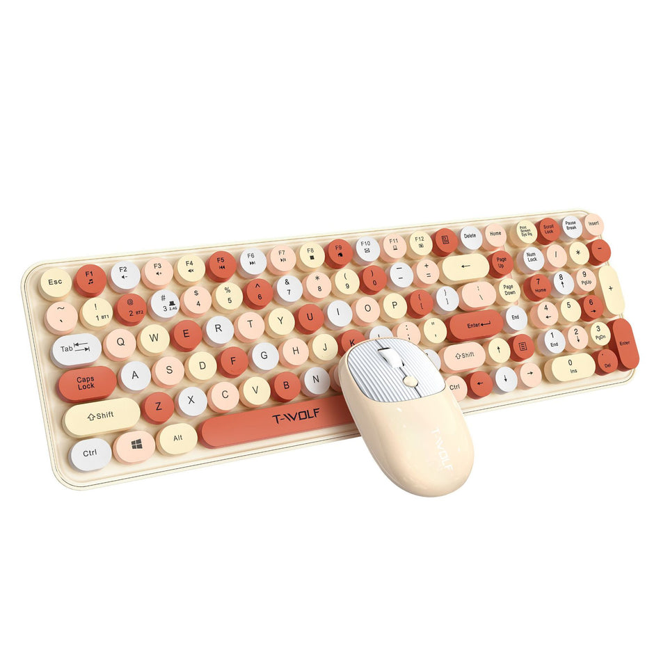 T-WOLF TF350 Wireless Keyboard and Mouse Set with Round Keys
