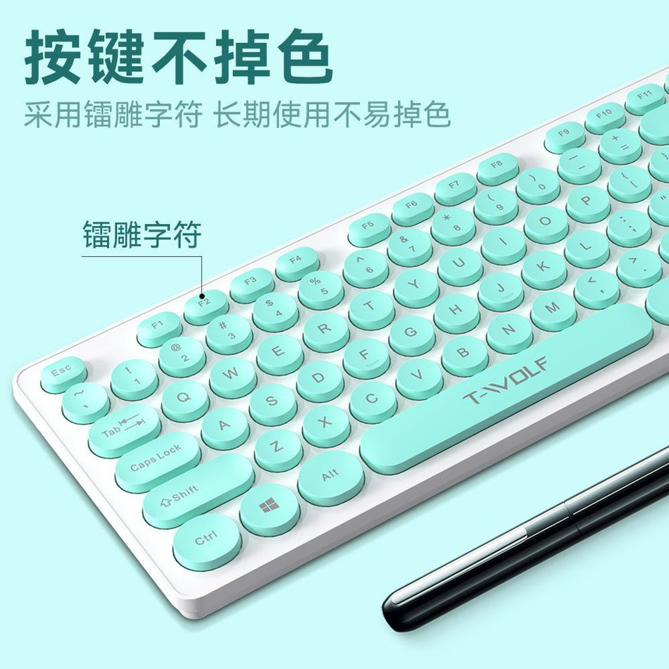 T-WOLF TF770 Wireless Pink Keyboard and Mouse Set