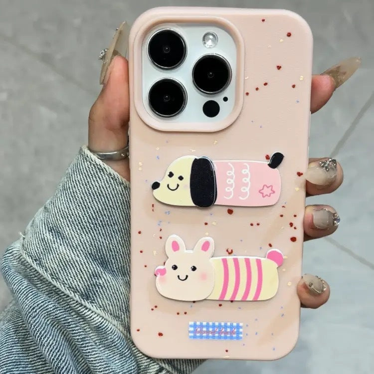 3D Cartoon Animal Sticker Protective iPhone Case