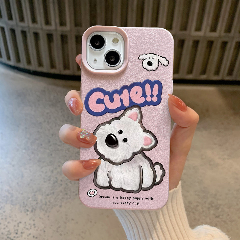 Leather Cartoon Crooked Head Dog iPhone Case for Couples