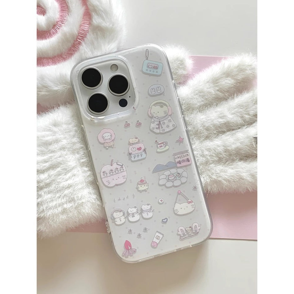 Double-Layer Cat iPhone Case with Liquid Cartoon Design