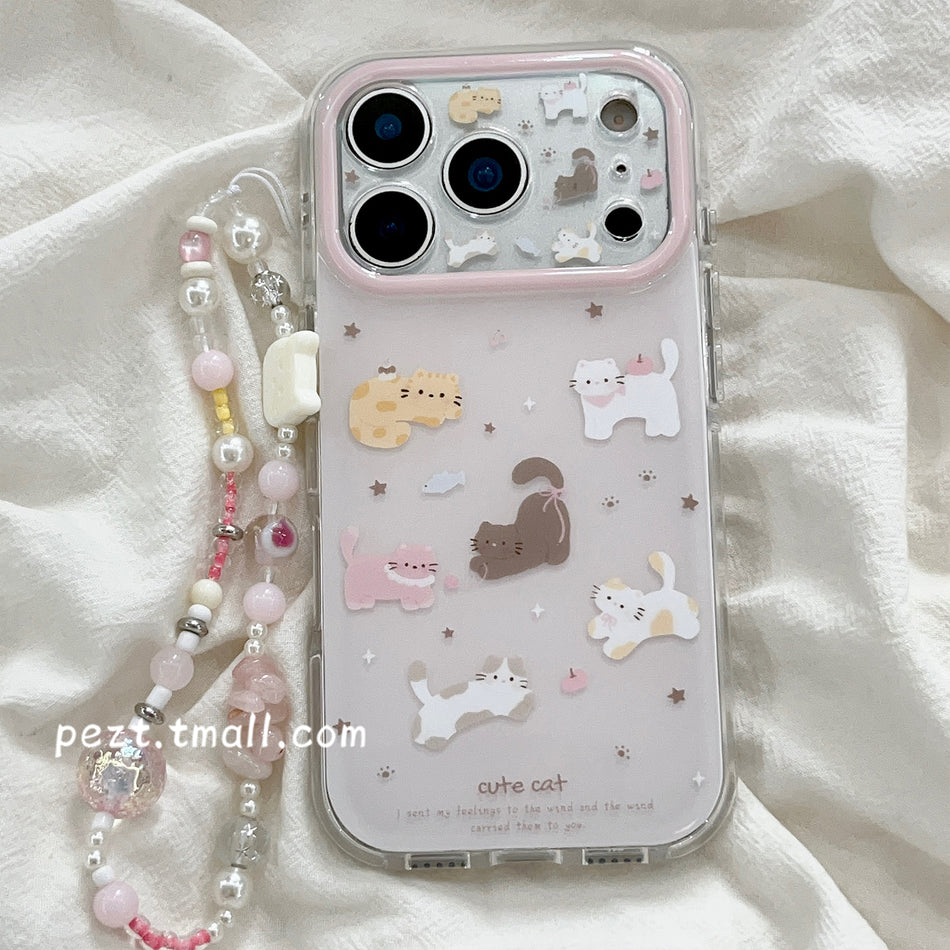Cute Cartoon Cat Case with Bracelet for iPhone 17 Pro Max