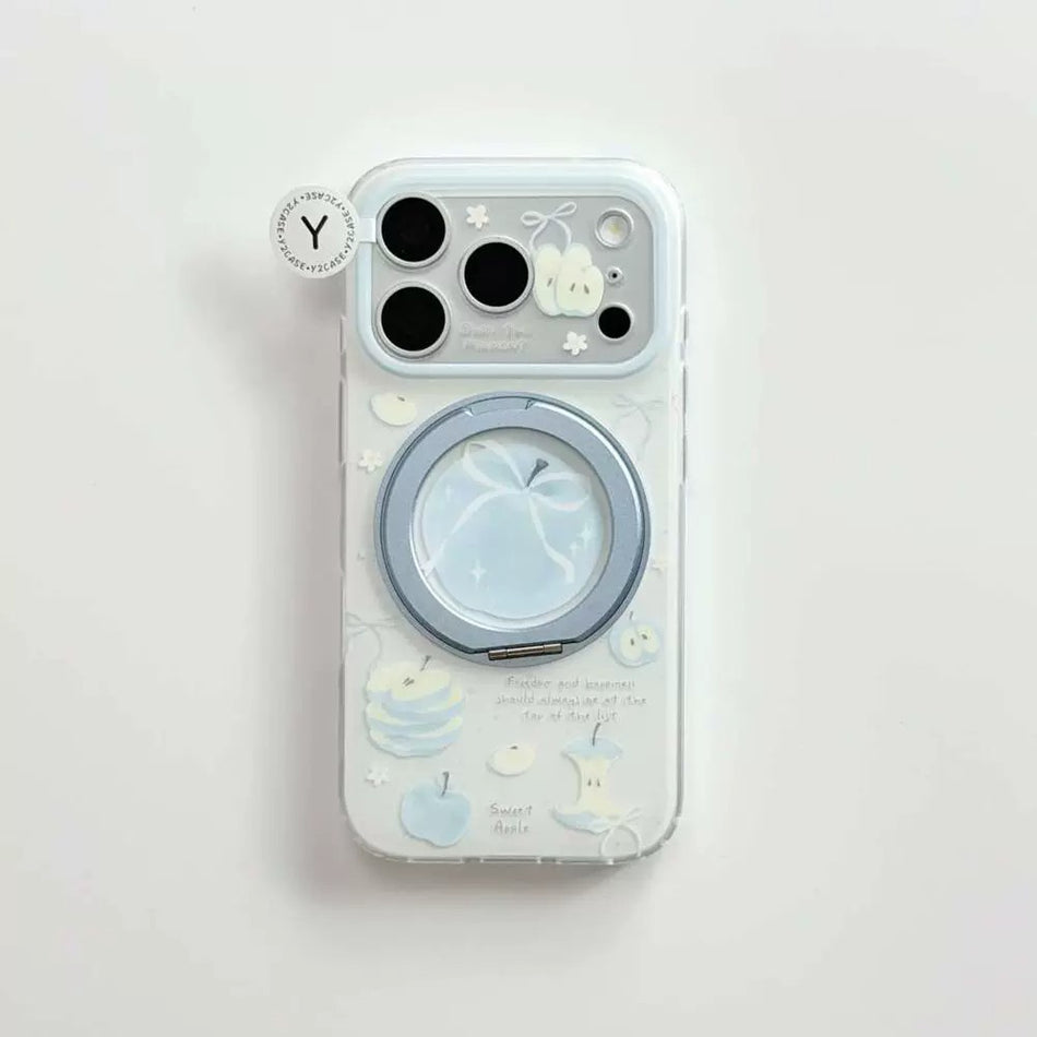 Fresh Blue Bow Case with 360 Rotating Bracket for iPhone 17
