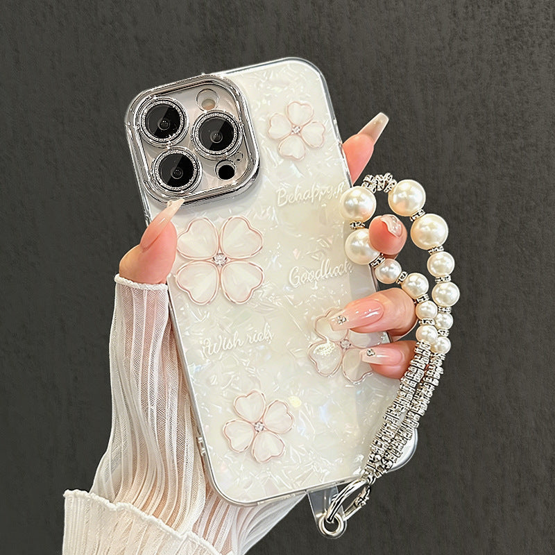 Four-Leaf Clover Pearl Bracelet iPhone Case Light Luxury