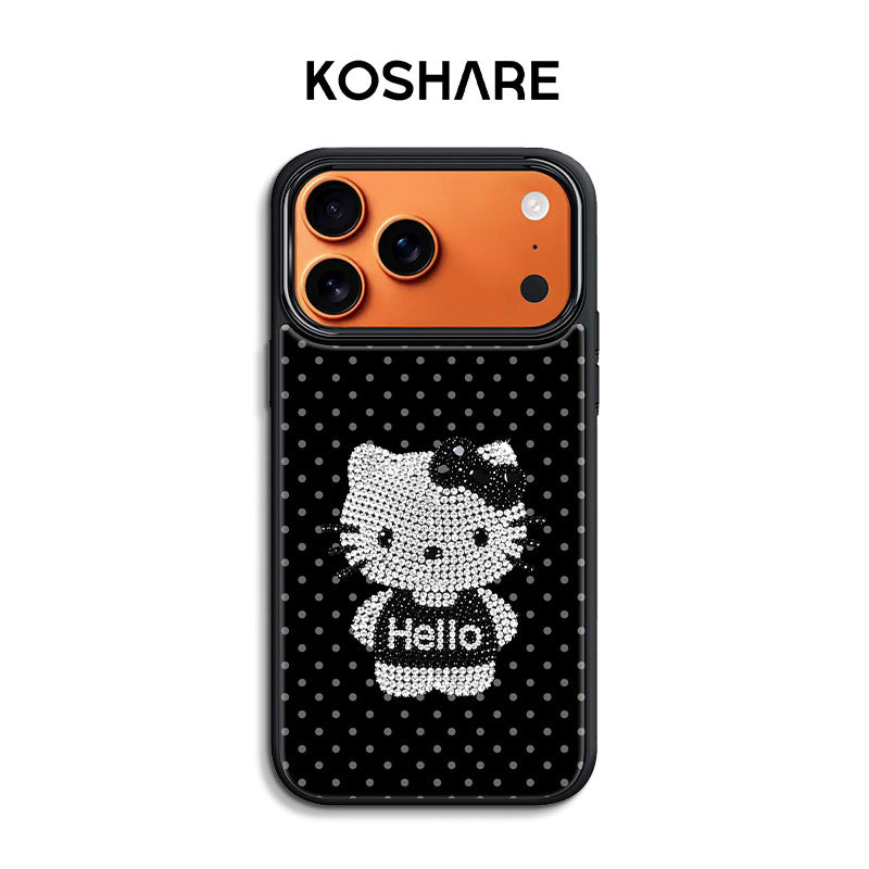 Gold KT Cat Drop-Resistant iPhone Case with Refined Design