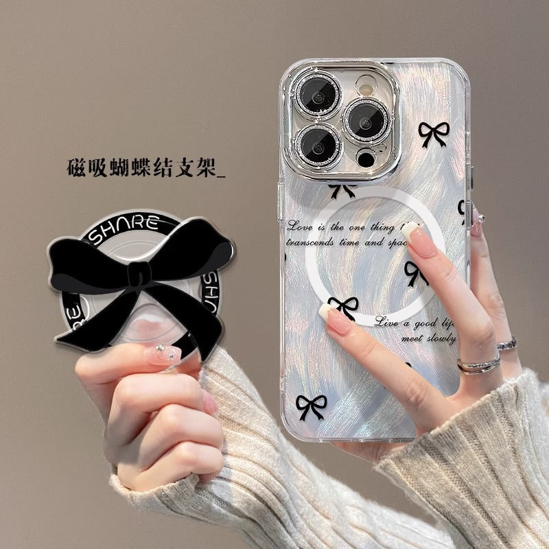 Bow Magnetic Bracket Feather Yarn Drop-Proof iPhone Case