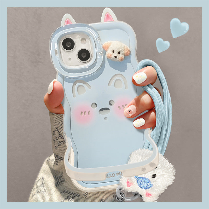 Cute Puppy Doll Lanyard Double Stand iPhone Case