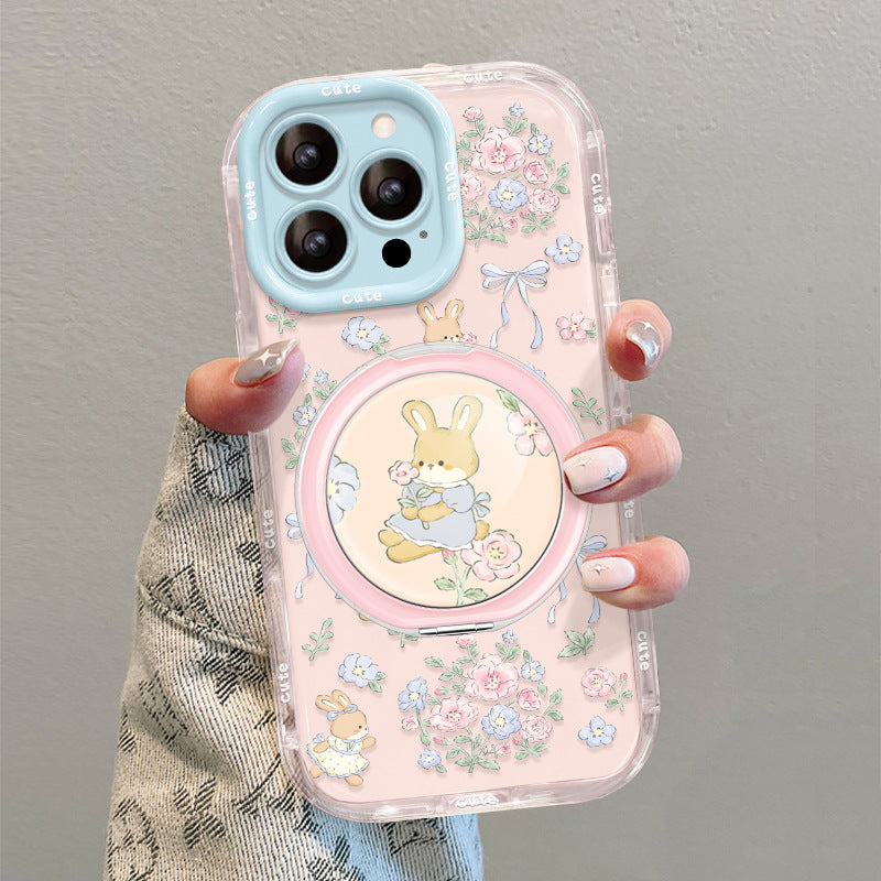 Cute Rabbit Flower Stand Holder iPhone Case