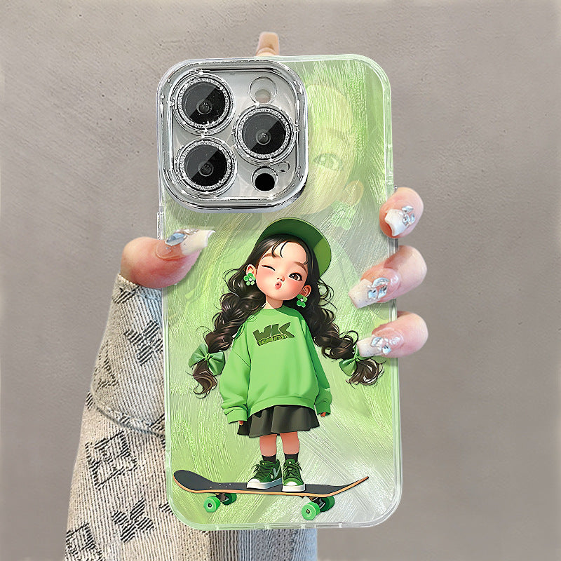 Cute Cartoon Skateboard Girl iPhone Case for 15–17 Pro Max