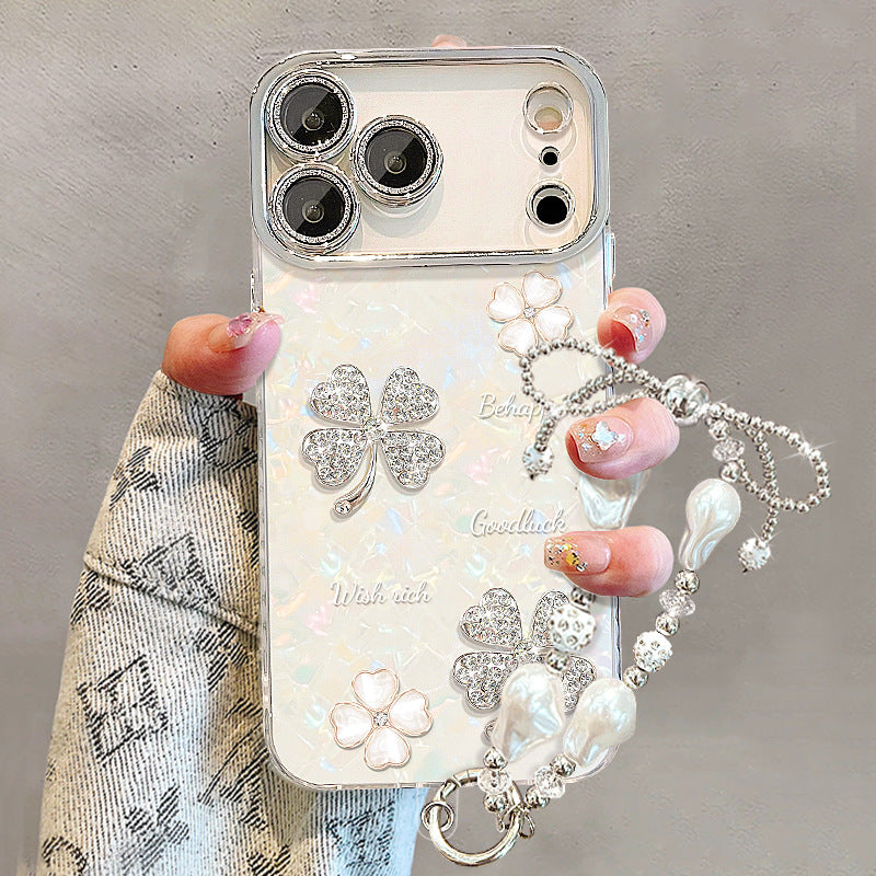 Diamond Clover Bracelet iPhone Case with Light Luxury Design