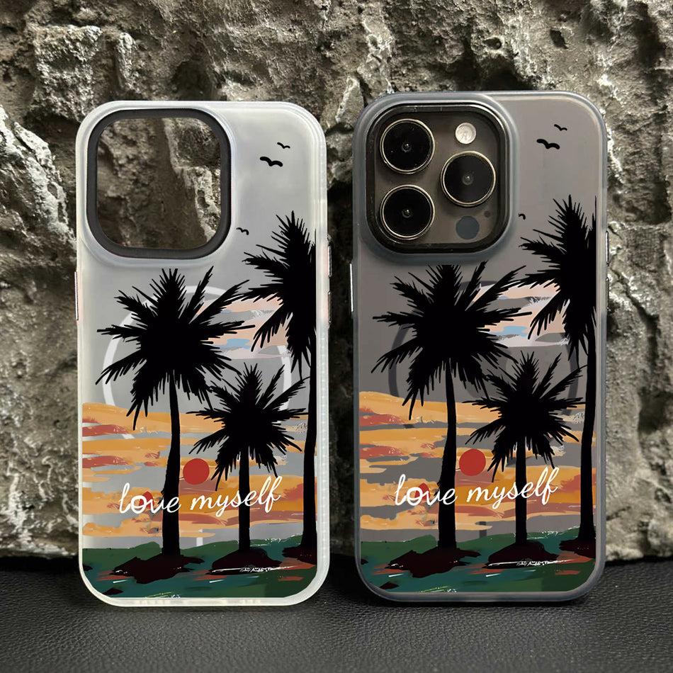 Oil Painting Coconut Tree Magnetic Anti-Fall Phone Case for Apple 17 Pro Max