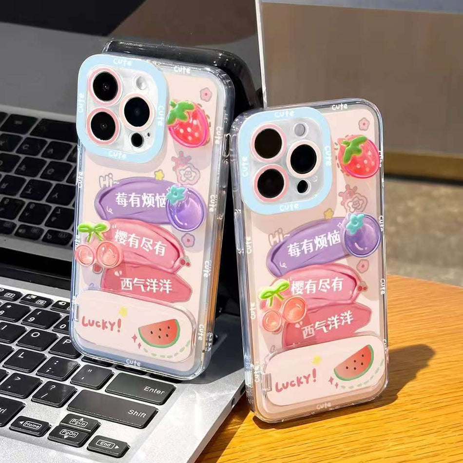 Cute Strawberry Phone Case with Stand for Apple 17 Pro Max