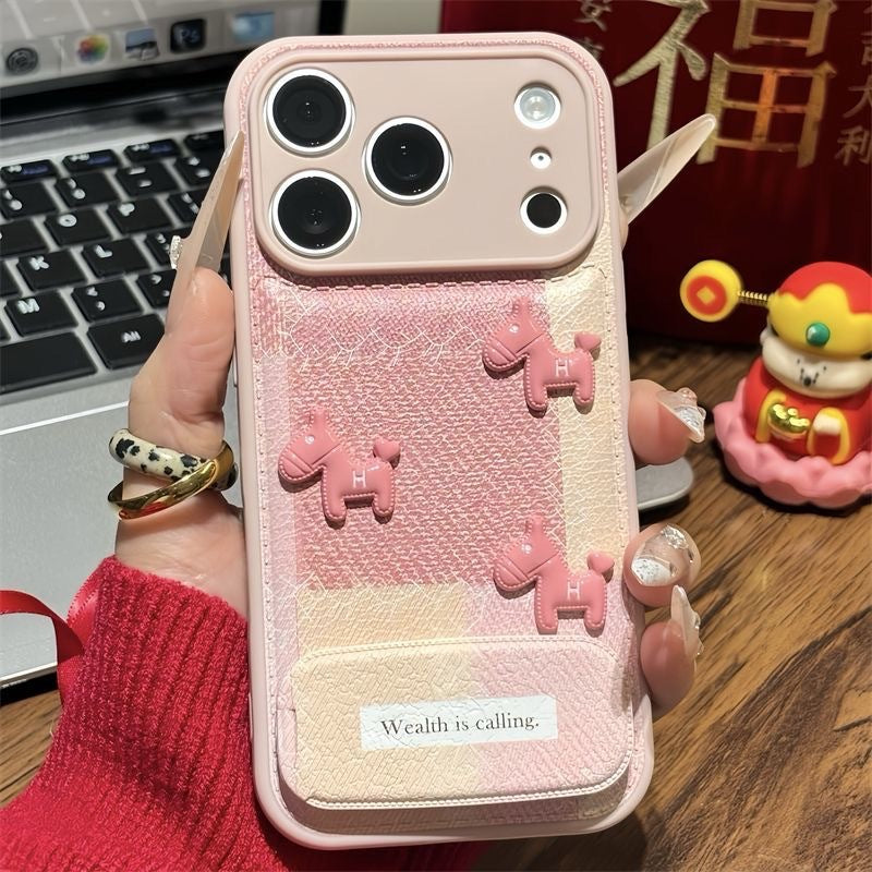 Pink Pony Phone Case with Stand for iPhone 15 16 Pro Max
