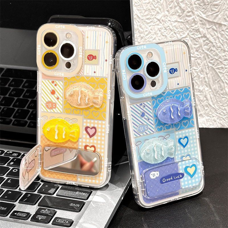 Checkered Fish Pattern Phone Case for iPhone 15 16 Pro 17 Pro Max