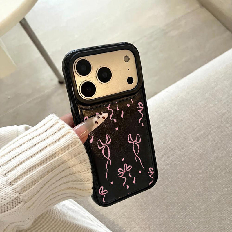 Colorful Bow Lychee Texture Phone Case for iPhone  15 16 Pro