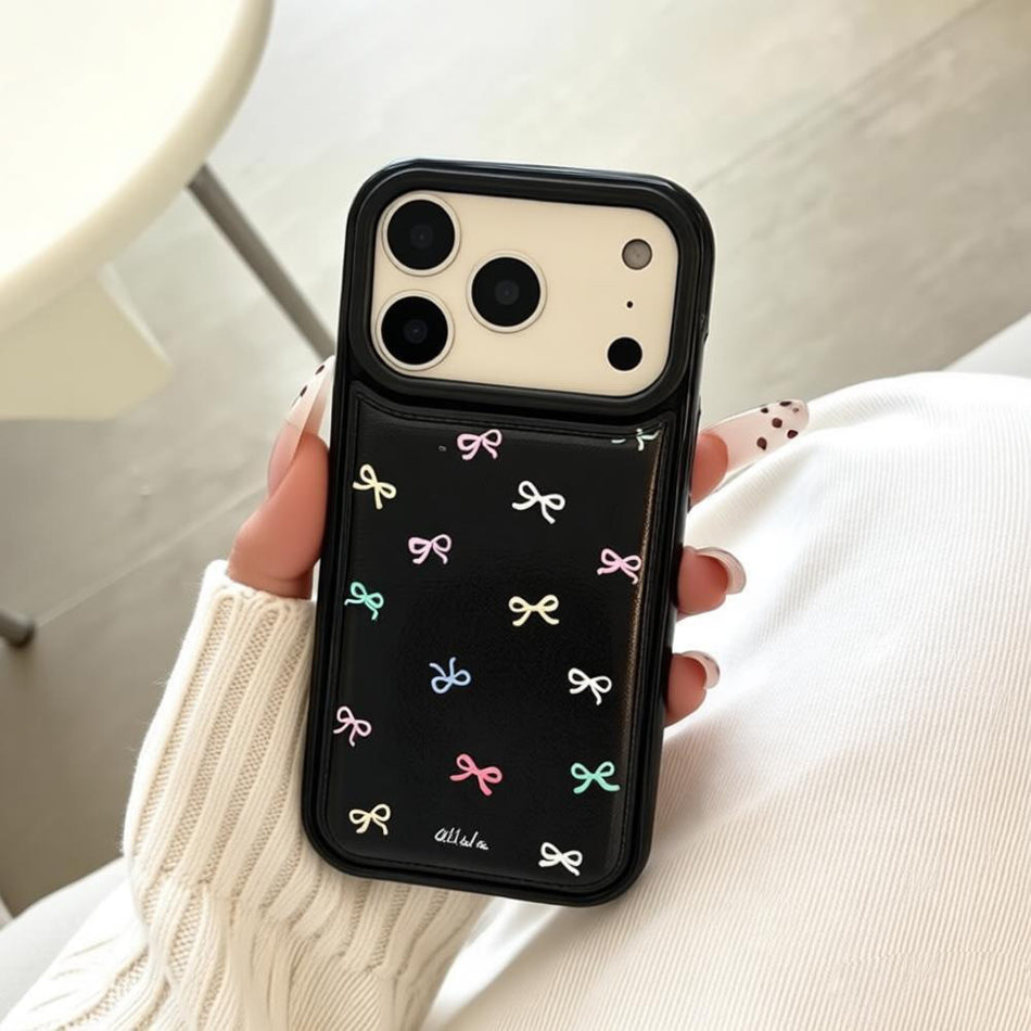 Colorful Bow Lychee Texture Phone Case for iPhone 17 Pro
