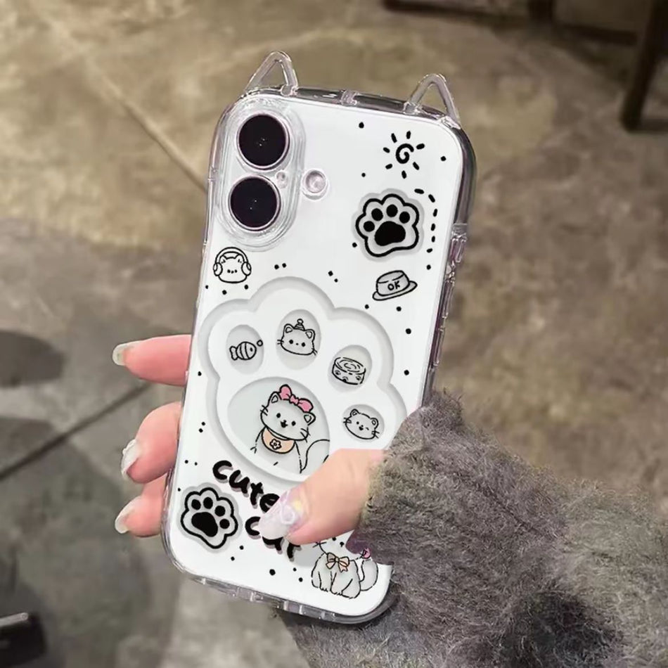 Korean Cat Ear TPU Phone Case for iPhone 15 16 Pro 17 Pro Max