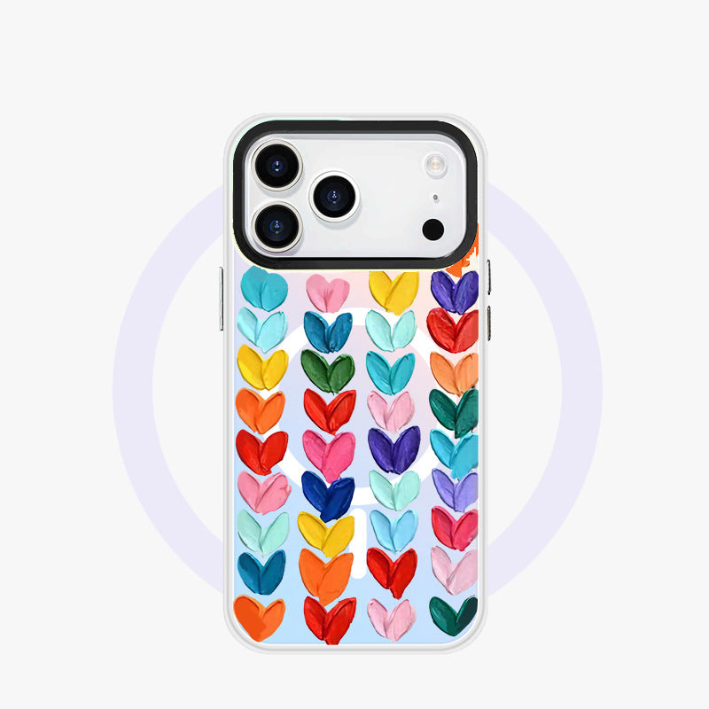 Colorful Heart Magnetic Phone Case for iPhone 15 16 Pro