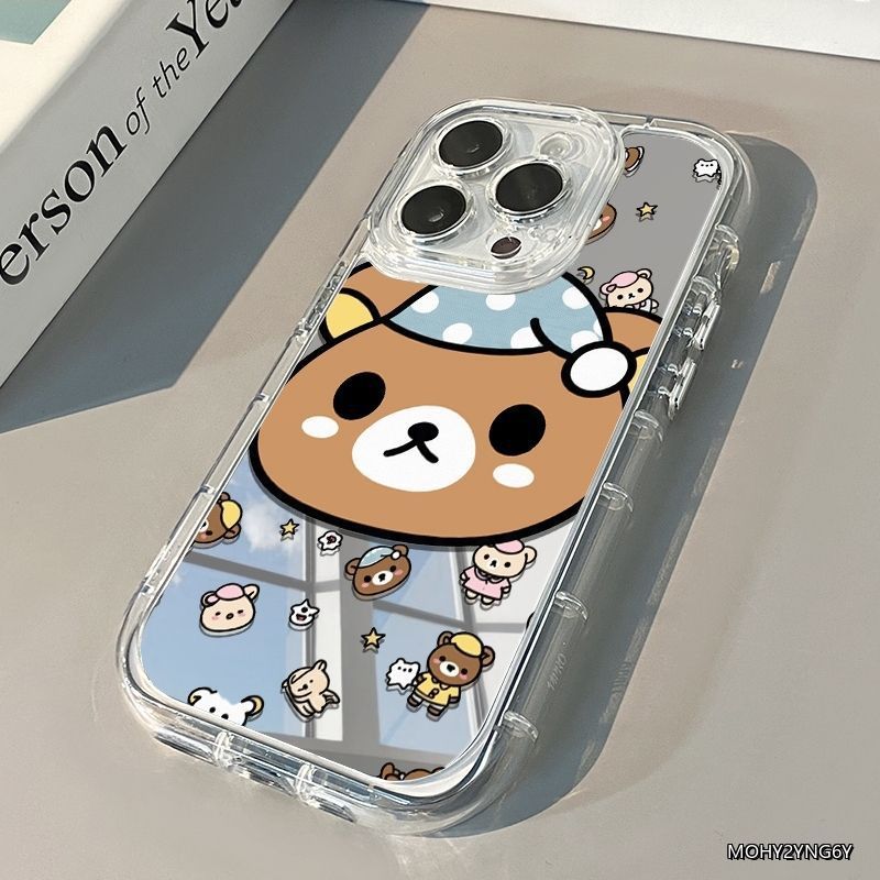 Cartoon Bear Makeup Mirror Anti-Drop Phone Case for Apple