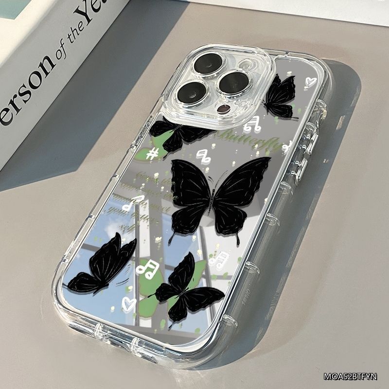Cute Butterfly Makeup Mirror Cream Phone Case for Apple